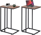WLIVE Brown Side Table Set of 2, C Shaped End Table Sets, Small Sofa Side Tables Bedroom, Living Room, Home Office, 2-Tier Couch Bedside Table for Small Spaces