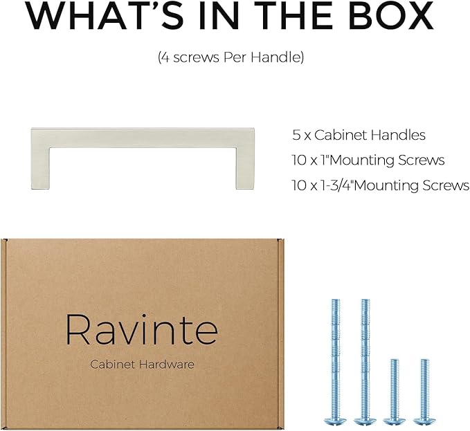 Ravinte 5 Pack Solid 3-1/2 Inch Center to Center Slim Square Bar Drawer Handles Cabinet Hardware - Brushed Nickel Kitchen Pulls