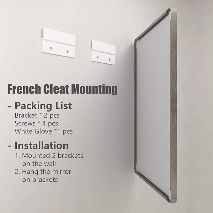 44x36 Silver Brushed Nickel Bathroom Mirror for Wall, Rounded Rectangle Silver Framed Bathroom Vanity Mirror, Anti-Rust, Shatterproof, Hangs Horizontally or Vertically