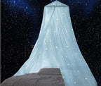 BCBYou Baby Canopy Mosquito Net with Fluorescent Stars, Glow in Dark for Kids, Adults & Full Size Bed (Light Blue)