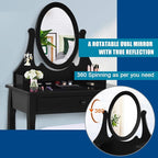 Giantex Vanity Set with Oval Mirror and Cushioned Stool, Makeup Dressing Table with 3 Drawers, Modern Bathroom Bedroom Makeup Organizer Vanity Table for Women Girls Gifts (Black)