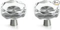JEREVER 2 Pack Glass Crystal Knobs Brushed Nickel Drawer Pull Cabinet Handle for Dresser Kitchen (Polygon)