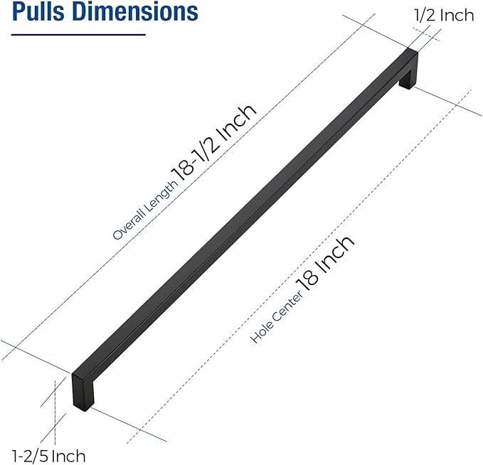 JOY DECOR 10 Pack Cabinet Handles, Black Cabinet Pulls, 18 Inch Kitchen Closet Handles Square Drawer Pulls Stainless Steel Drawer Hardware, 458mm Hole Centers