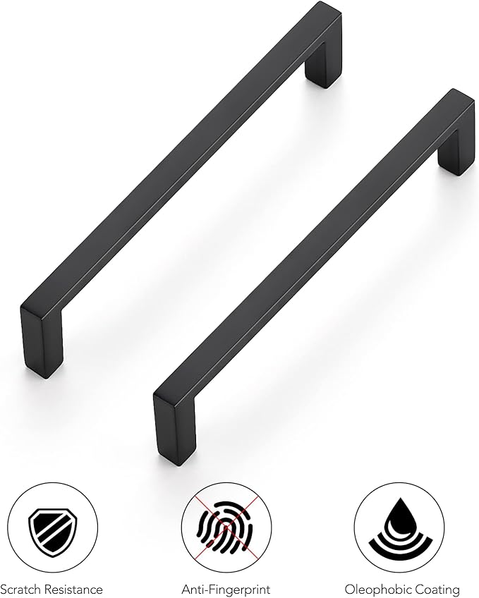 Ravinte 5 Pack Matte Black Cabinet Pulls, 5 Inch (128mm) Hole Center Slim Kitchen Handles, Square Drawer Pulls for Cabinets & Cupboards, Hardware