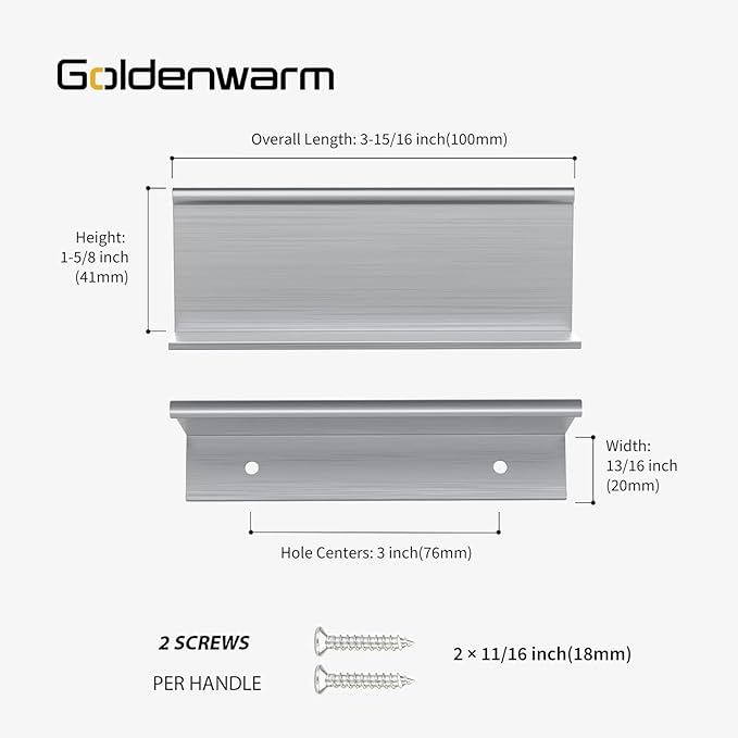 goldenwarm 10 Pack Brushed Nickel Finger Edge Pulls Drawer Finger Pulls Kitchen Hardware Handles Bedroom Dresser Drawers, 3in Hole Centers
