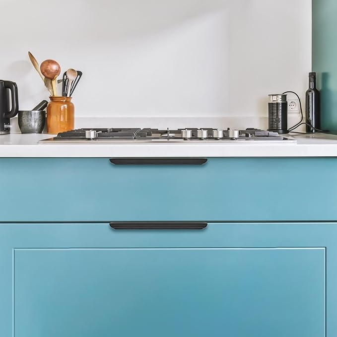 Ravinte Hardware 20 Pack Black Cabinet Handles, 7.8 Inch (200mm) Finger Edge Pulls, 6-1/4 Inch Hole Center, Finger Pulls for Cabinets