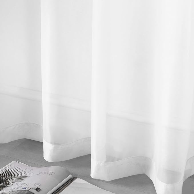 DUALIFE Bright White Sheer Curtains 84 Inches Long Set 2 Panels Grommet Look Semi Transparent Drape Tulle Gauze Voile Window Sheer Curtains for Bedroom Living Room 52X84 Inches Long