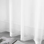 DUALIFE Bright White Sheer Curtains 84 Inches Long Set 2 Panels Grommet Look Semi Transparent Drape Tulle Gauze Voile Window Sheer Curtains for Bedroom Living Room 52X84 Inches Long