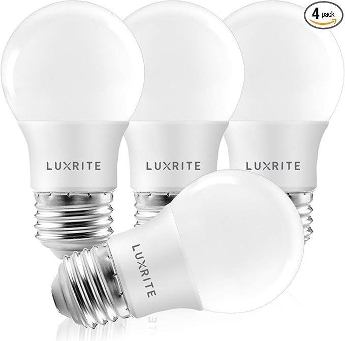 LUXRITE A15 LED Bulb 40W Equivalent, 7W, 5000K (Bright White), 600 Lumens, Enclosed Fixture Rated, Dimmable Ceiling Fan Light Bulbs, E26 Medium Base, UL Listed - Indoor and Outdoor (4 Pack)