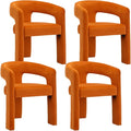 Modern Barrel Dining Chairs Set of 4, Velvet Upholstered Accent Side Chair with Arms Comfy Makeup Vanity Chairs, Dining Living Room Kitchen Chairs, Orange