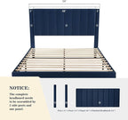 Allewie Full Platform Bed Frame/Velvet Upholstered Bed Frame with Vertical Channel Tufted Headboard/Strong Wooden Slats/Mattress Foundation/Box Spring Optional/Easy Assembly/Navy Blue