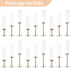 NUPTIO Gold Candlestick Holders Bulk: Set of 18 Glass Hurricane Taper Candle Holders - Decorative Candle Stick Stand for Fall Christmas Fireplace Dining Table Decor