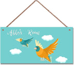 Personalized Signs Birds Sign Kids Door Sign Little Man Cave Wall Art Decor Custom Name Pigeon Art Sign for Kids Room Floral Nursery Art Plate For Boys Room Girls Bedroom