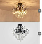 WUZUPS Crystal Chandelier Flushmount Ceiling Light Modern Lighting Fixture for Bedroom Hallway Bar Kitchen Bathroom, H 17.5'' x W 19.3'', E12 Base, Black