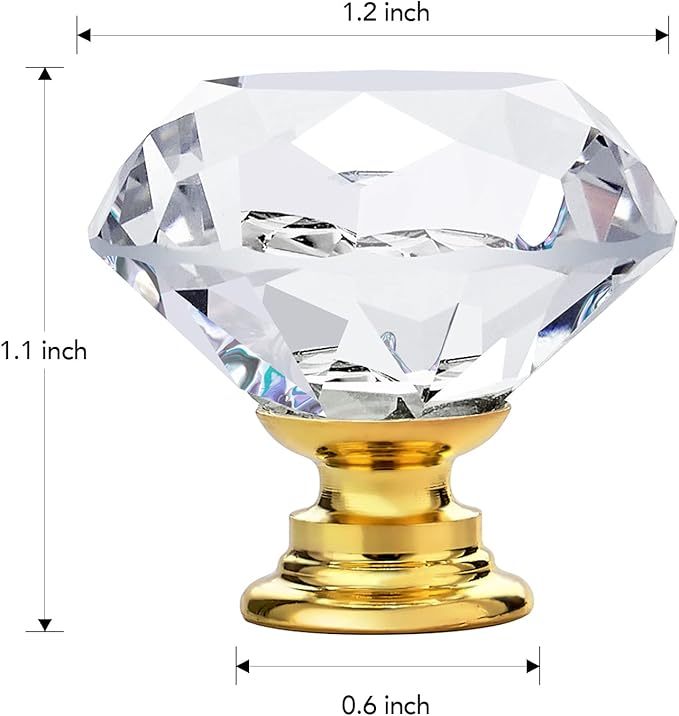 Ravinte 5 Pack Crystal Knobs for Dresser Drawers Glass Cabinet Knobs Diamond Shaped Drawer Knobs - 30 mm Knobs with Gold Base