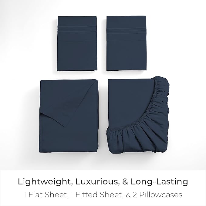 Mellanni King Sheets Set - 4 PC Iconic Collection Bedding - Hotel Luxury, Extra Soft, Cooling Bed Sheets - Wrinkle, Fade, Stain Resistant (King, Navy Blue)