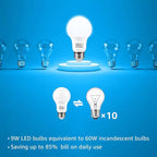 TORCHSTAR A19 LED Light Bulbs 60W Equivalent, UL Listed, 5000K Daylight, Dimmable, 9W, 800lm, Flicker Free, E26 Standard Base LED Bulb for Ceiling Fan, Lamp, 15,000hrs, Pack of 6