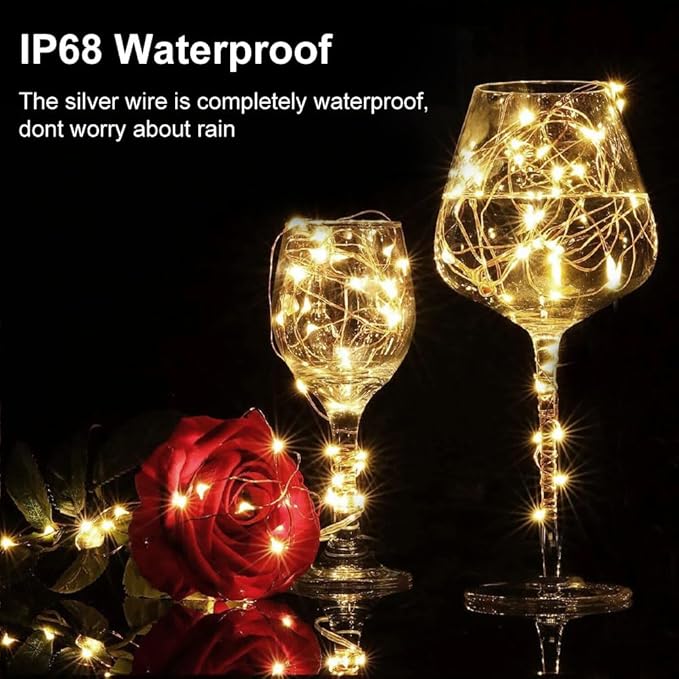 Fairy Lights Battery Operated 16.4Ft 50 LED Silver Copper Wire Twinkle Lights with 2 Lighting Modes for Christmas Bedroom Wedding Dorm Party Holiday Yard Decoration (Warm White)