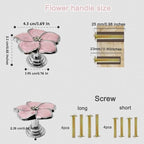 4pcs Petal Handles Zinc Alloy Single Hole Flower Shape Inlaid Rhinestone Drawer Pull Kitchen Handle for Dresser Closet Furniture Handle（Pink Silver）