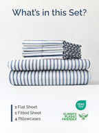 Extra Deep Full Sheet Set - 6 Piece Breathable and Cooling Sheets - Hotel Luxury Bed Sheets Set - Easy Fit - Soft, Wrinkle Free and Comfy Sheets Set - Blue Striped Sheet Set with Extra Deep Pockets