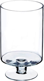 CYS EXCEL Glass Hurricane Pillar Candle Holder (H:10" W:6") | Multiple Size Choices Short Stem Candle Centerpieces | Stemmed Glass Cylinder Candle Vase