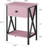VECELO Nightstands Set of 2, Modern Bedside End Tables, Night Stands with Drawer and Storage Shelf for Living Room Bedroom, Industrial Metal Frame