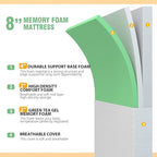 PayLessHere 8 Inch Twin XL Green Tea Memory Foam Mattress Cooling Gel Infused Mattress,Medium Firm Mattresses Fiberglass Free/CertiPUR-US Certified/Bed-in-a-Box/Pressure Relieving Twin XL Size,White