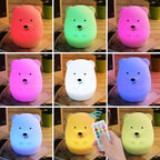 Bear Night Light for Kids, Rechargeable LED Children Lamp, Soft Silicone (BPA Free) for Baby/Boy/Girl/Adult, Remote & Touch Control Adjustable Brightness and Color (9 Colors), Eye Caring