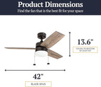 Prominence Home Reston, 42 Inch Modern Farmhouse LED Ceiling Fan with Light, Pull Chain, Dual Mounting Options, Dual Finish Blades, Reversible Motor - 51015-01 (Bronze)