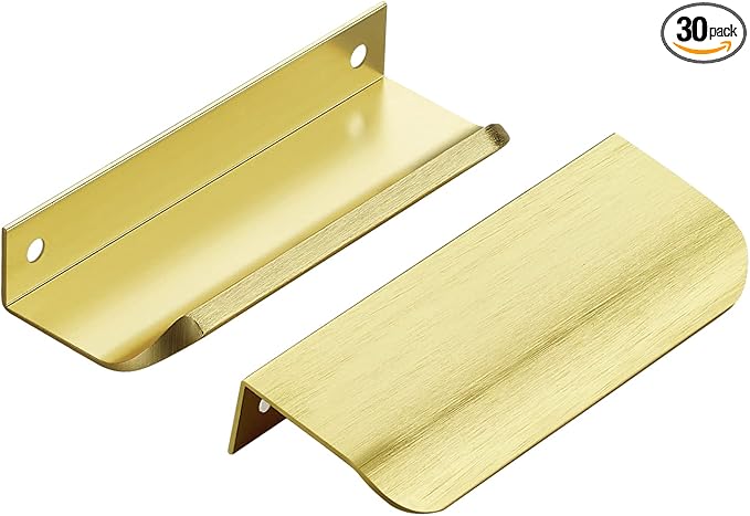 Ravinte Hardware 30 Pack Gold Cabinet Handles, 4 Inch (102mm) Finger Edge Pulls, 3 Inch Hole Center, Finger Pulls for Cabinets