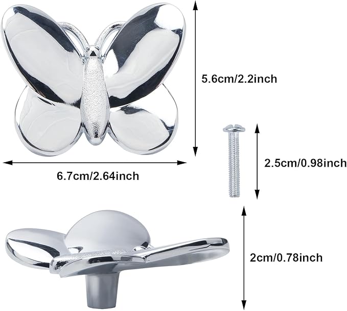 Silver Butterfly Cabinet Knobs Kitchen Hardware for Cabinets Cute Animal Dresser Knobs Furniture Cupboard Handles Single Hole Drawer Knobs and Pulls 6 Pcs (Silver,6Pcs)