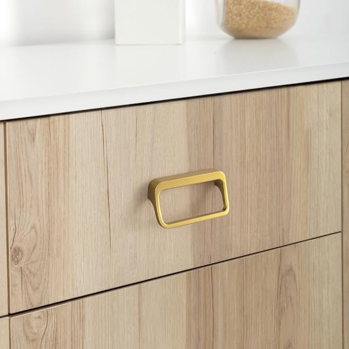Goo-Ki Brushed Gold Cabinet pulls with 3''(76mm) Hole Center,Modern Zinc Alloy Finger Pulls for Drawer,Wardrobe,Cupboard,6 Pack