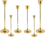 Taper Candle Holder Set of 6, Brass Gold Tall Candlestick Holders, Metal Vintage Candle Stickers Long Holder Set, Pillar Decorative Candle Holder Fits 3/4 Inch Candle for Wedding