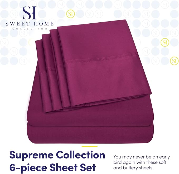 King Size Bed Sheets - 6 Piece 1500 Supreme Collection Fine Brushed Microfiber Deep Pocket King Sheet Set Bedding - 2 Extra Pillow Cases, Great Value, King, Berry