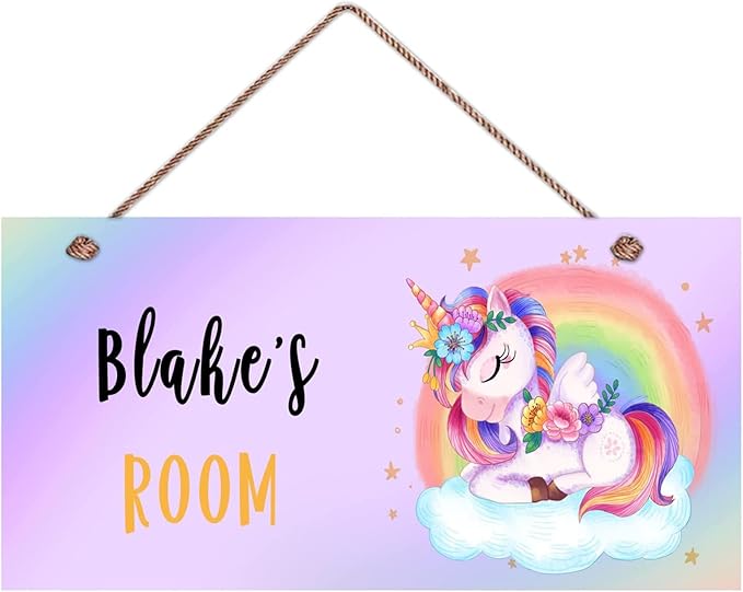 Personalized Signs Magic Unicorn Sign Rainbow Sign Wall Decor Decorations for Kids Room Nursery Baby Game Room Custom Name Sign For Girls Room Boys Bedroom