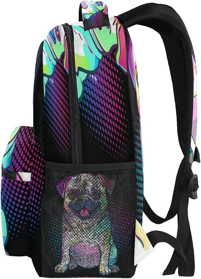 Custom Children's Name School Backpack Personalized Schoolbag Pug Dog Pop Art StyleTravel Bag for Teens Girls Boys