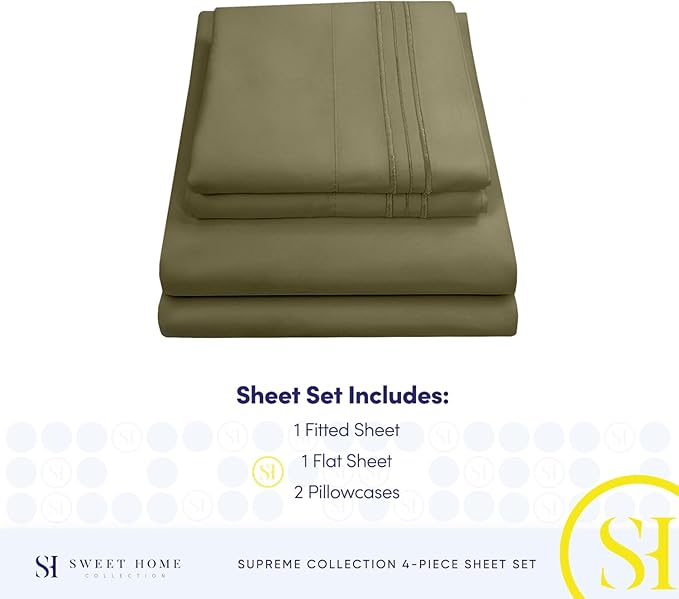 Full Size Sheet Sets - Breathable Luxury Sheets with Full Elastic & Secure Corner Straps Built In - 1800 Supreme Collection Extra Soft Deep Pocket Bedding Set, Sheet Set, Full, Olive