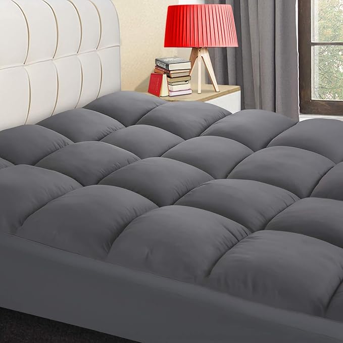 COONP King Mattress Topper, Extra Thick Pillowtop, Cooling Plush Mattress Pad Cover Bed Topper Protector with 8-21 Inch Deep Pocket (Grey, King)