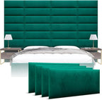 Vänt Upholstered Wall Panels - Queen/Full Size Wall Mounted Velvet Headboards - Velvet Emerald Green - Set of 4 Panels (Each Individual Panel 30"x11.5")