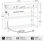 Ecoprsio 47'' Entryway Table with Outlets and USB Ports, Console Table with 3 Drawers, Sofa Table Narrow Long with Storage Shelves for Living Room, Couch, Hallway, Foyer, Kitchen Counter, White