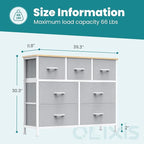 OLIXIS 7 Drawers Dresser for Bedroom, Fabric Storage Tower for Living Room, Entryway - Sturdy Steel Frame, Wooden Top and Easy Pull Fabric Bins, Closet Chests Organizer for Clothes,Light Gray