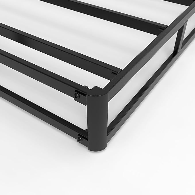 Box Spring Full Size Bed 4 Inch Low Profile, Heavy Duty Metal Box Spring Bed Base with Fabric Cover, Mattress Foundation, Easy Assembly, Noise Free, Black