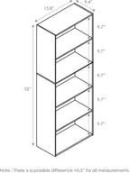 Furinno LUDER Book Shelf, 5-Tier Bookshelf, Bookcase, 9.4" x 15.8" x 52", for Living Room, Bedroom, Home Office, White/Pink