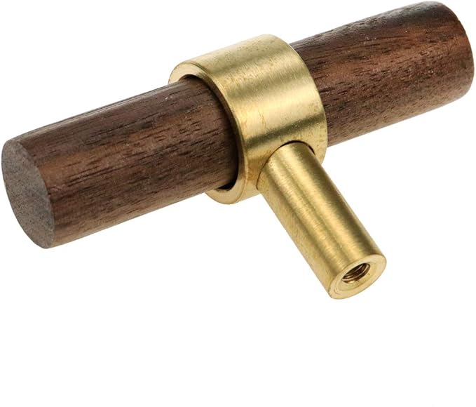 Drawer 2.36"/60mm Pulls Brass Walnut Kitchen Wardrobe Cabinet Hardware Pull Handle Single Hole with Screw, 12Pcs