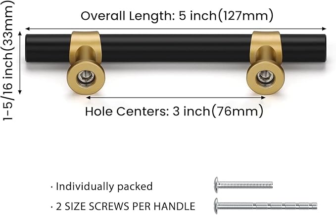 goldenwarm 10 Pack Black and Gold Cabinet Pulls 3 Inch Kitchen Cabinet Handles Black Kitchen Drawer Pulls for Dresser Bathroom Modern Hardware,Zinc Alloy Base