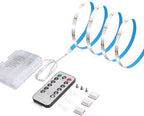 Battery Powered Strip Lights White with Remote, 3.3FT Led Strip Light with 8 Modes, Dimmable, Timer, Self-Adhesive, Cuttable, Waterproof
