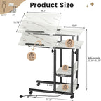 Hadulcet Adjustable C Table with Charging Station, Tiltable Desk C Shaped End Table for Couch, Over Bed Table with Wheels Adjustable Height, Hospital Table Laptop Stand Drawing Desk, Marble White