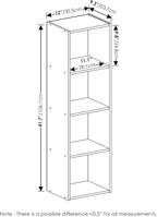 Furinno PASIR Book Shelf, 4-Tier Modern Bookshelf, Open Shelves Bookcase 9" x 12" x 42", for Living Room, Bedroom, Home Office, Blackwood