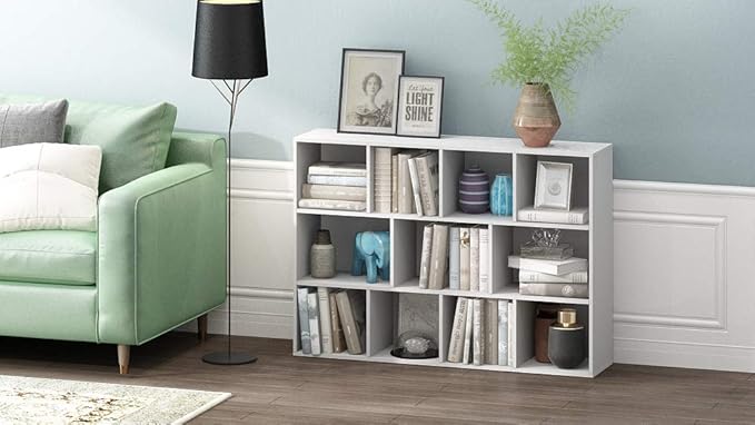 Furinno LUDER Book Shelf, 11-Cube Bookshelf, Reversible Bookcase, 9.4" x 29.1" x 41.7", for Living Room, Bedroom, Home Office, White