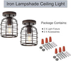 Create For Life® Industrial Vintage Flush Mount Ceiling Light,Rustic Metal Cage Semi Flush Mount Ceiling Lamp Fixture for Hallway Stairway Kitchen Garage, E26, Oil Rubbed Bronze Finish,2 Pack